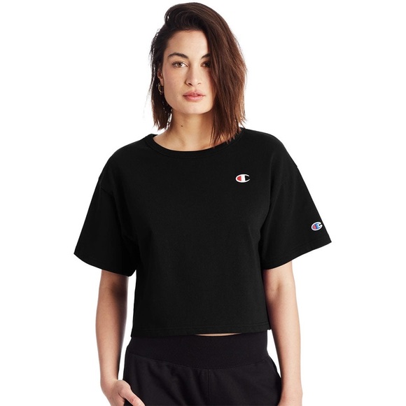 CHAMPION HERITAGE SMALL BLACK CROPPED WOMEN'S TEE, C LOGO - Picture 1 of 15